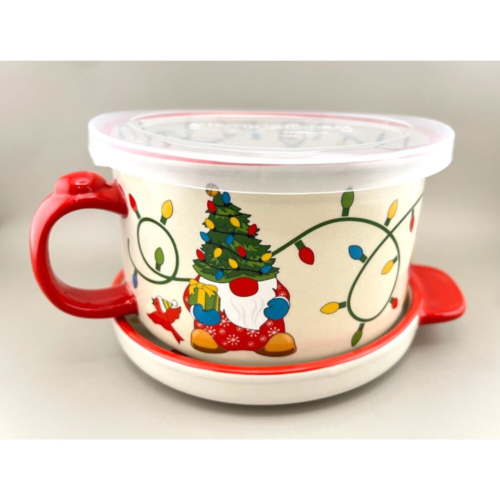 Temptations By Tara Seasonal Gnome Holiday Meal Soup Bowl Lid & Underplate READ